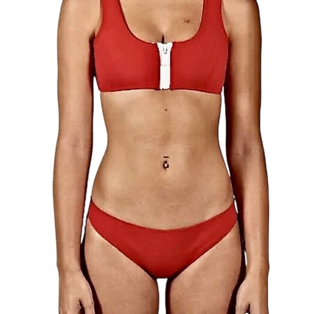 HOAKA Swimwear Red 100% Neoprene Zip Front Bikini 2 Piece Swimsuit Retro Scuba